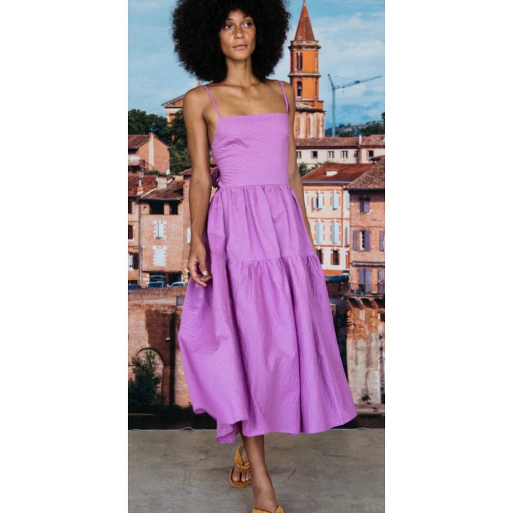 Ciao Lucia Lavender Tiered Smocked Midi Dress